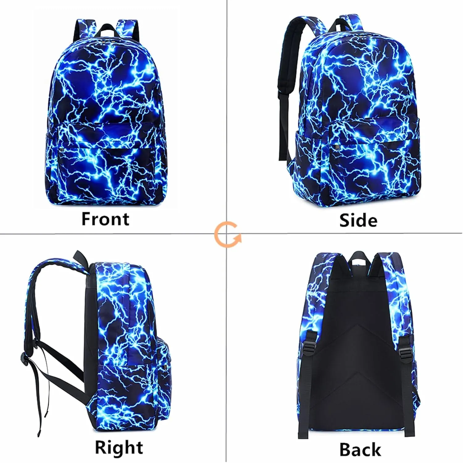 Boy School Backpack Elementary Middle Lightning Bookbag Laptop Teenager Waterproof Lightweight 17 Inches (1-Blue)