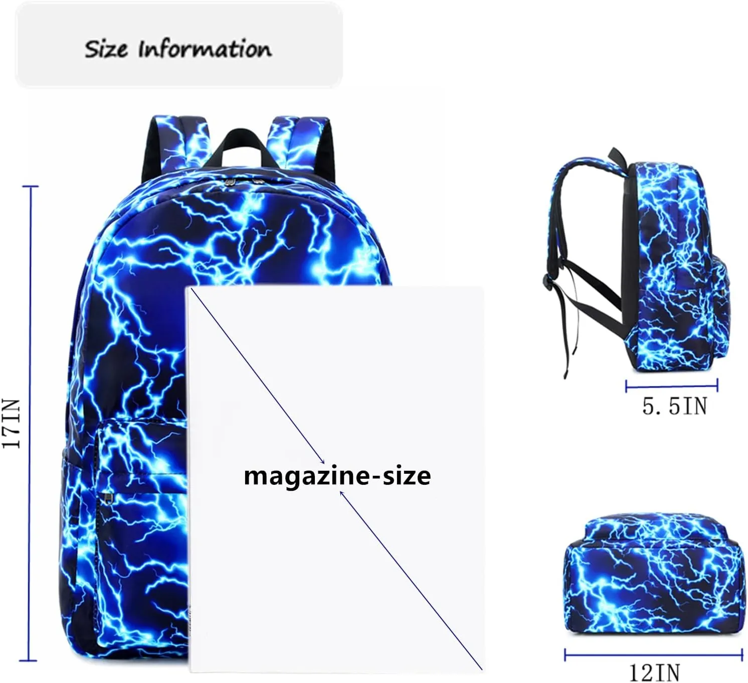 Boy School Backpack Elementary Middle Lightning Bookbag Laptop Teenager Waterproof Lightweight 17 Inches (1-Blue)