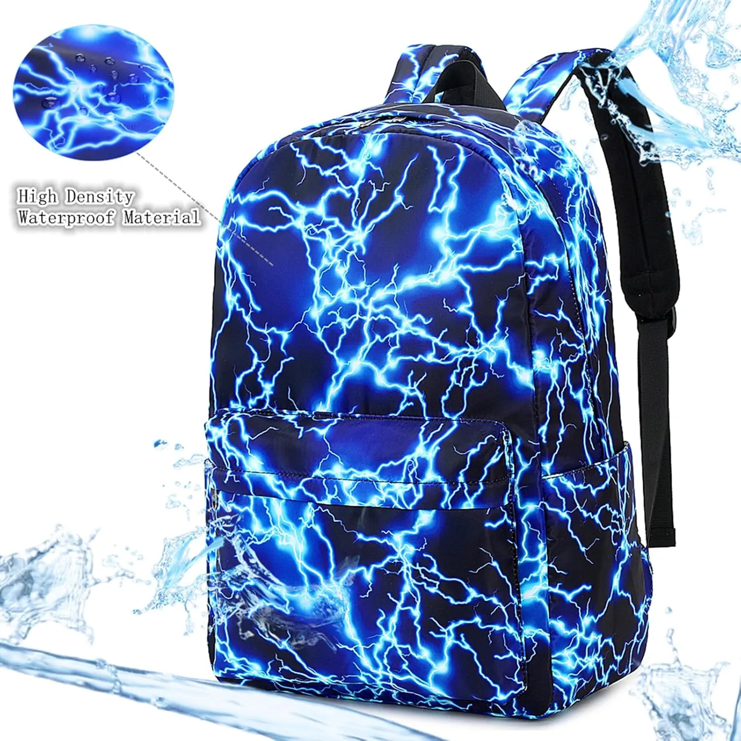 Boy School Backpack Elementary Middle Lightning Bookbag Laptop Teenager Waterproof Lightweight 17 Inches (1-Blue)
