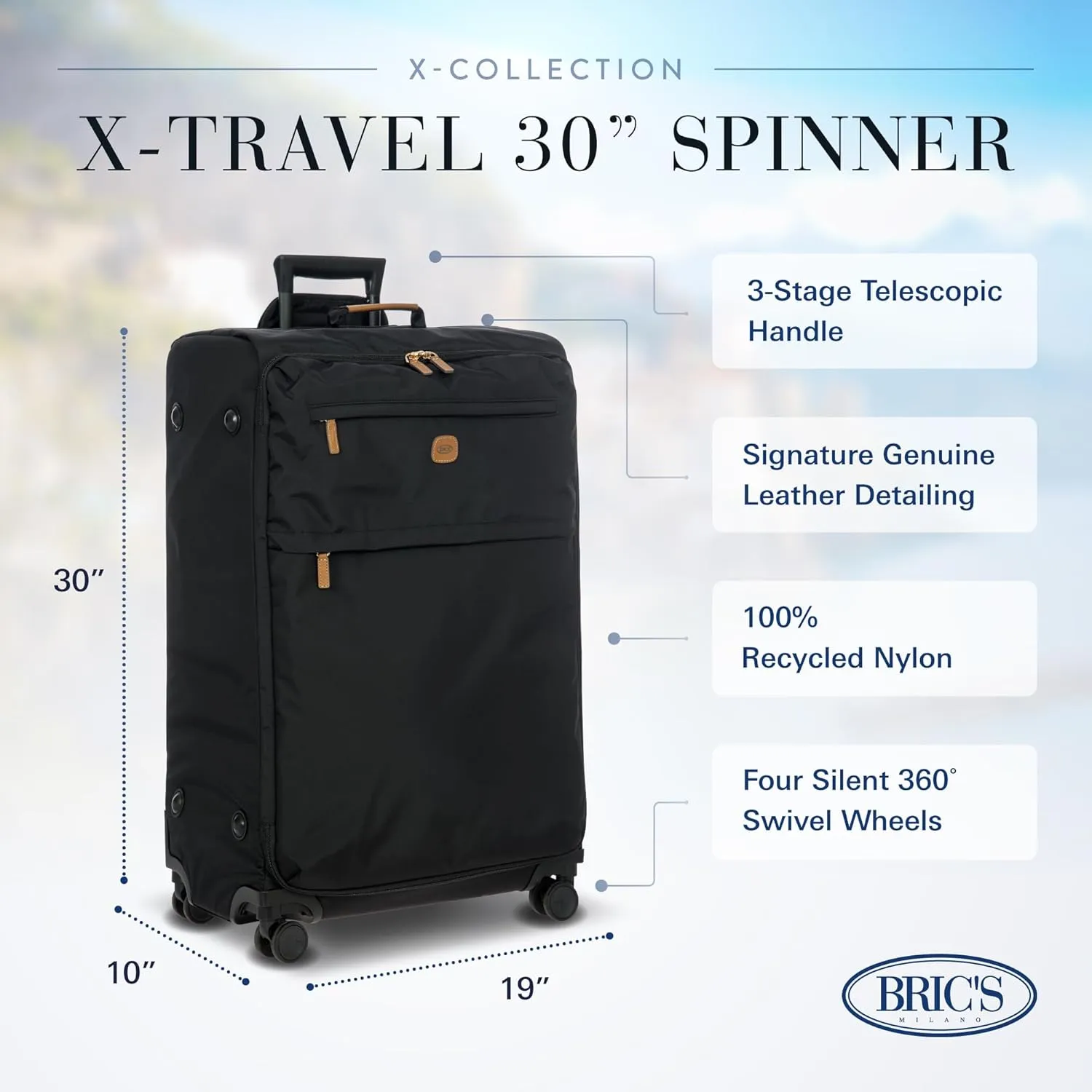 Bric's X-Bag Large Spinner with Frame - 30 Inch - Suitcases with Wheels - Checked Luggage - Black