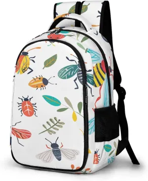 Bright Insect Pattern Travel Backpack Adjustable Computer Bag Casual Travel Daypack Satchel Backpack Unisex