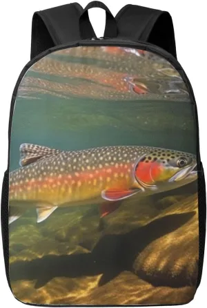 Brook Trout Fly Fishing Laptop Backpack 17 inch Travel Backpacks for Women Men Casual Bag Lightweight Hiking Daypack