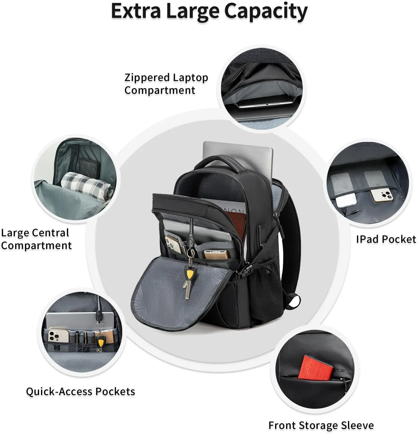 Business Laptop Backpack for Men Work Commuting, 30L Large Travel Carry On Backpack Flight Approved for Airplane, Professional Adult College Backpacks Casual Daypack, Black