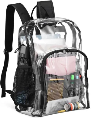 Cabilock Clear Backpack Heavy Duty PVC Transparent Backpack - Clear Book Bag with Multi-pockets for College Workplace Festival Sport Travel (Black)