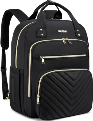 CAFELE Convertible 17.3 Inch Laptop Backpack for Women, Water Resistant Travel Work Black Backpacks Purse Business Teacher Nurse Computer Bag with USB Port,Quilted Black(2325H-01)