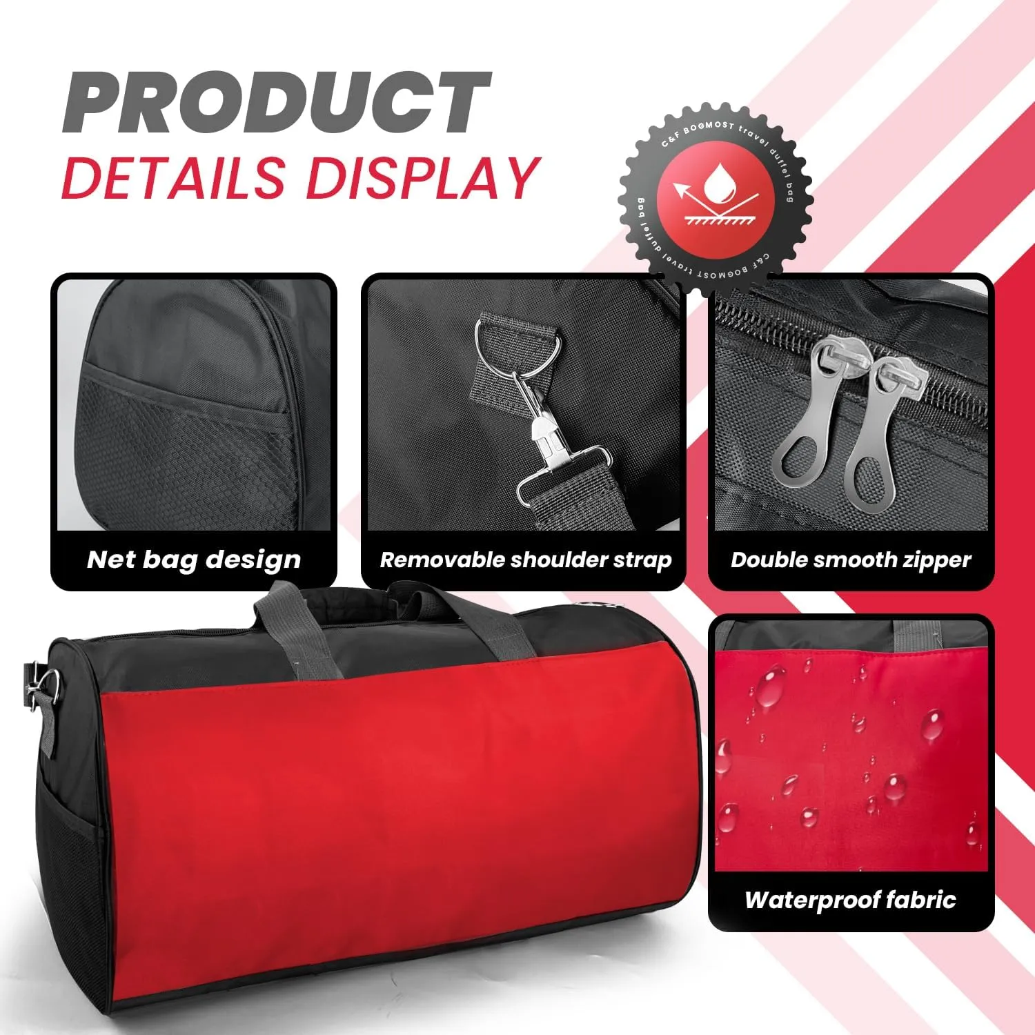 C&F BOGMOST Travel Duffel Bag Large Foldable Waterproof Gym Bag for Gym Beach Swim Bag Men Women Duffle Bag Lightweight Oxford Cloth Sports Bag -Red