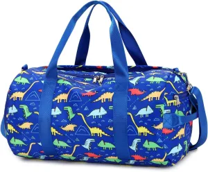 CAMTOP Kids Duffel Overnight Bag Boys Girls Toddler Weekender Carry-On Personalized Tote for Travel Gym Sport (Dinosaur-Dark Blue)