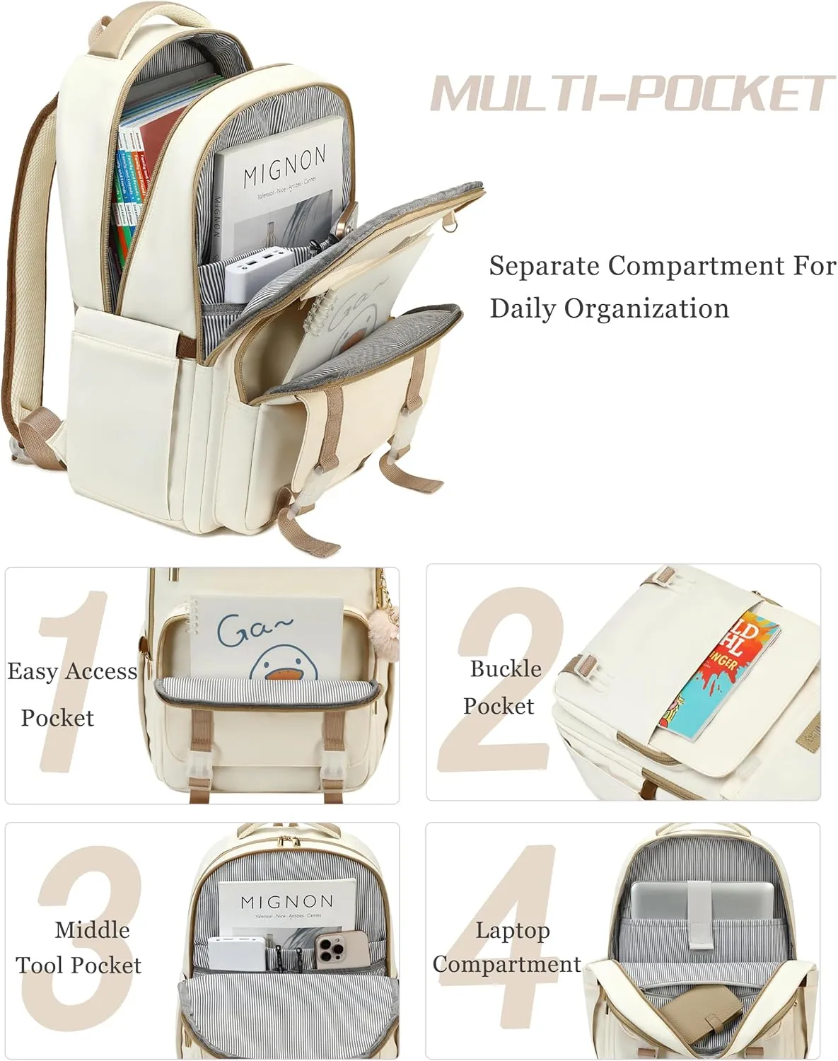 Caoroky knight Women Laptop Backpack 15.6 Inch Office Business Work Backpacks Purse Anti Theft Travel Back Pack School College Bookbag Nurse Teacher Learning Daypack Computer Rucksack,Beige
