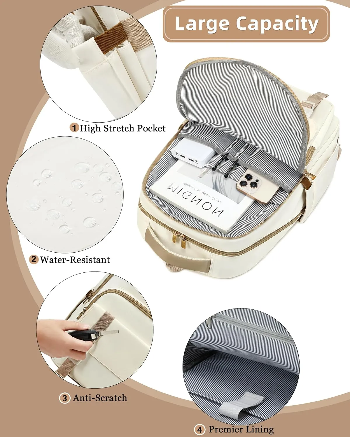 Caoroky knight Women Laptop Backpack 15.6 Inch Office Business Work Backpacks Purse Anti Theft Travel Back Pack School College Bookbag Nurse Teacher Learning Daypack Computer Rucksack,Beige