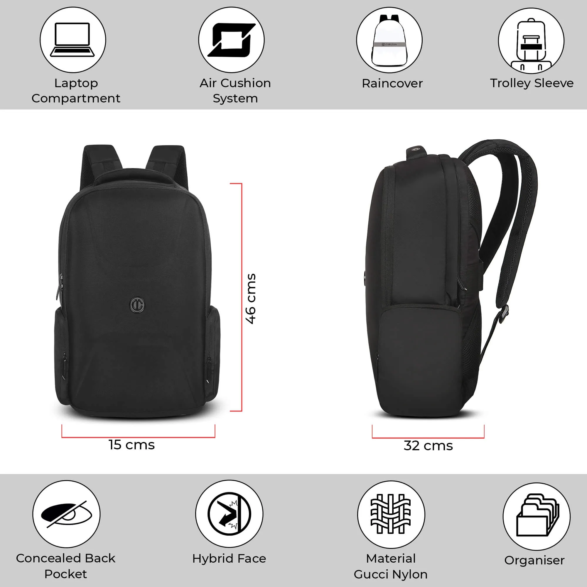 Carlton Dorset Laptop Backpack Jet Black