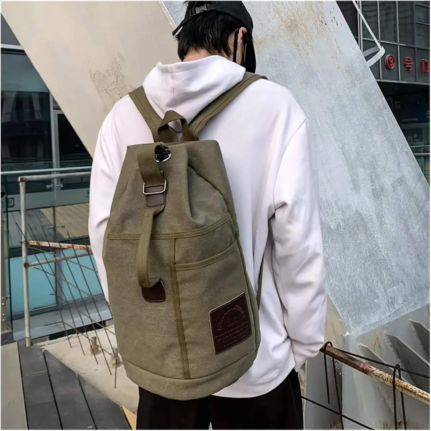 Carry On Backpack Sport Large Capacity Travel Backpacks Male Luggage Canvas Bucket Shoulder Bag Man Hiking Duffle Bags(Khaki,33x55x33cm)