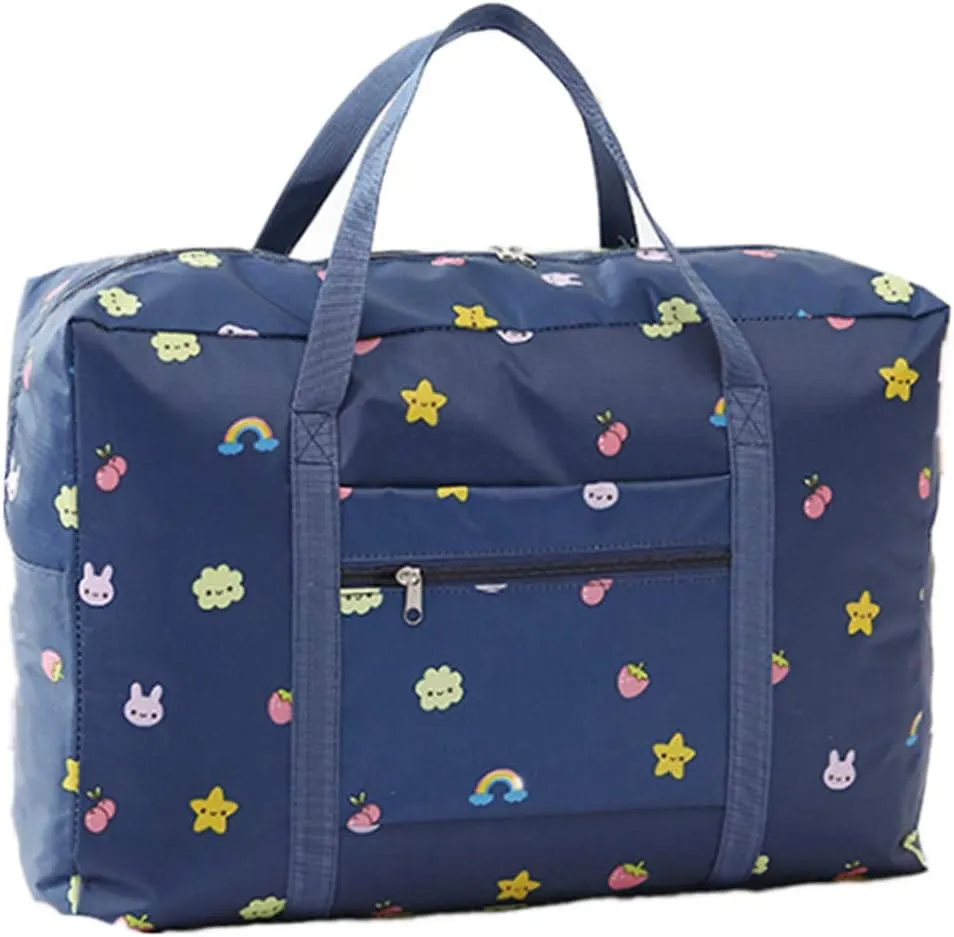 Carry-on Bag Foldable Flight Bag Travel Duffel Bag Travel Luggage Bag Lightweight Travel Luggage Duffle Tote Bag Waterproof Luggage Organizer Storage (Navy Blue Rainbow)