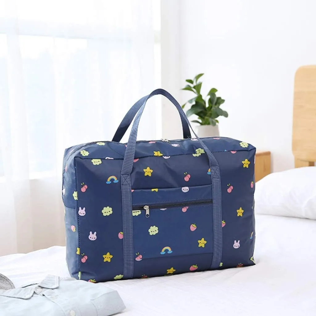 Carry-on Bag Foldable Flight Bag Travel Duffel Bag Travel Luggage Bag Lightweight Travel Luggage Duffle Tote Bag Waterproof Luggage Organizer Storage (Navy Blue Rainbow)