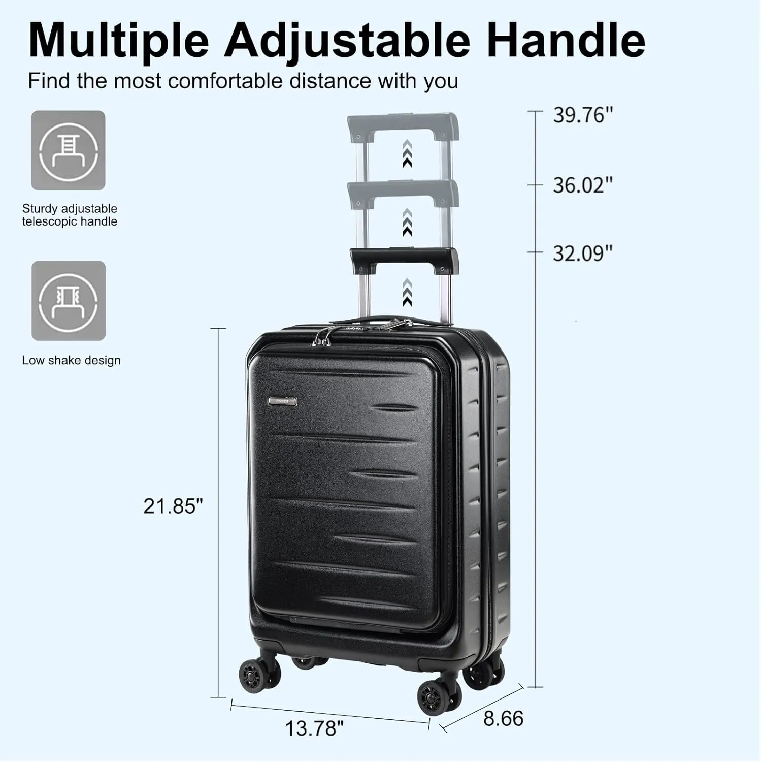 Carry On Luggage 22×14×9 Airline Approved, 20 Inch Lightweight ABS PC Hard Shell Suitcases with Front Pocket, Spinner Wheels, TSA Lock (Black, 1PC)