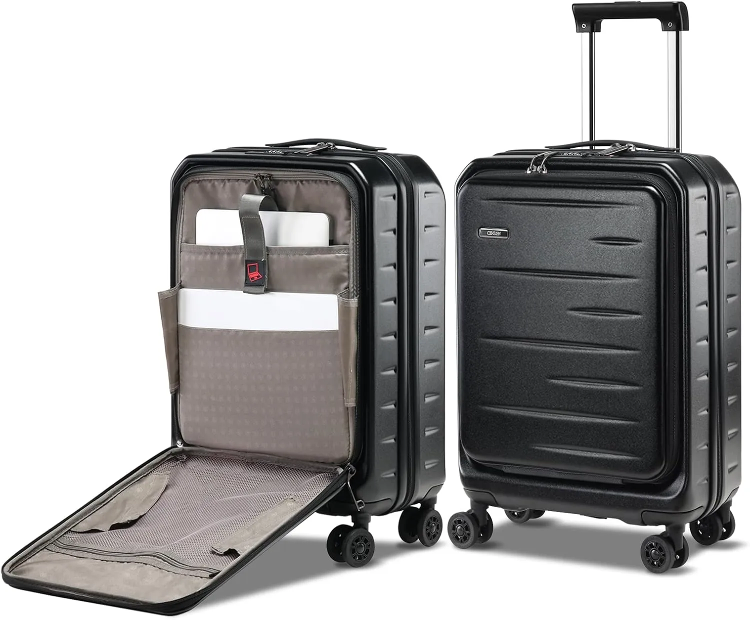 Carry On Luggage 22×14×9 Airline Approved, 20 Inch Lightweight ABS PC Hard Shell Suitcases with Front Pocket, Spinner Wheels, TSA Lock (Black, 1PC)