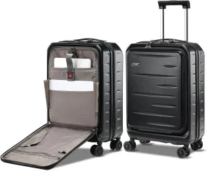 Carry On Luggage 22×14×9 Airline Approved, 20 Inch Lightweight ABS PC Hard Shell Suitcases with Front Pocket, Spinner Wheels, TSA Lock (Black, 1PC)