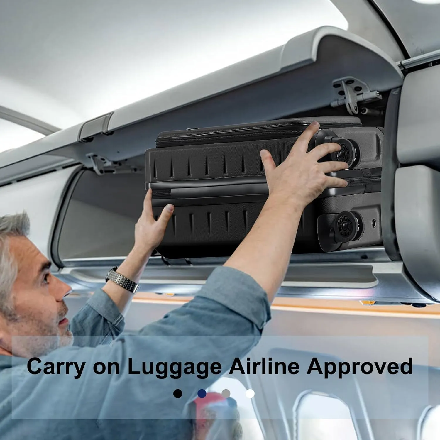 Carry On Luggage 22×14×9 Airline Approved, 20 Inch Lightweight ABS PC Hard Shell Suitcases with Front Pocket, Spinner Wheels, TSA Lock (Black, 1PC)