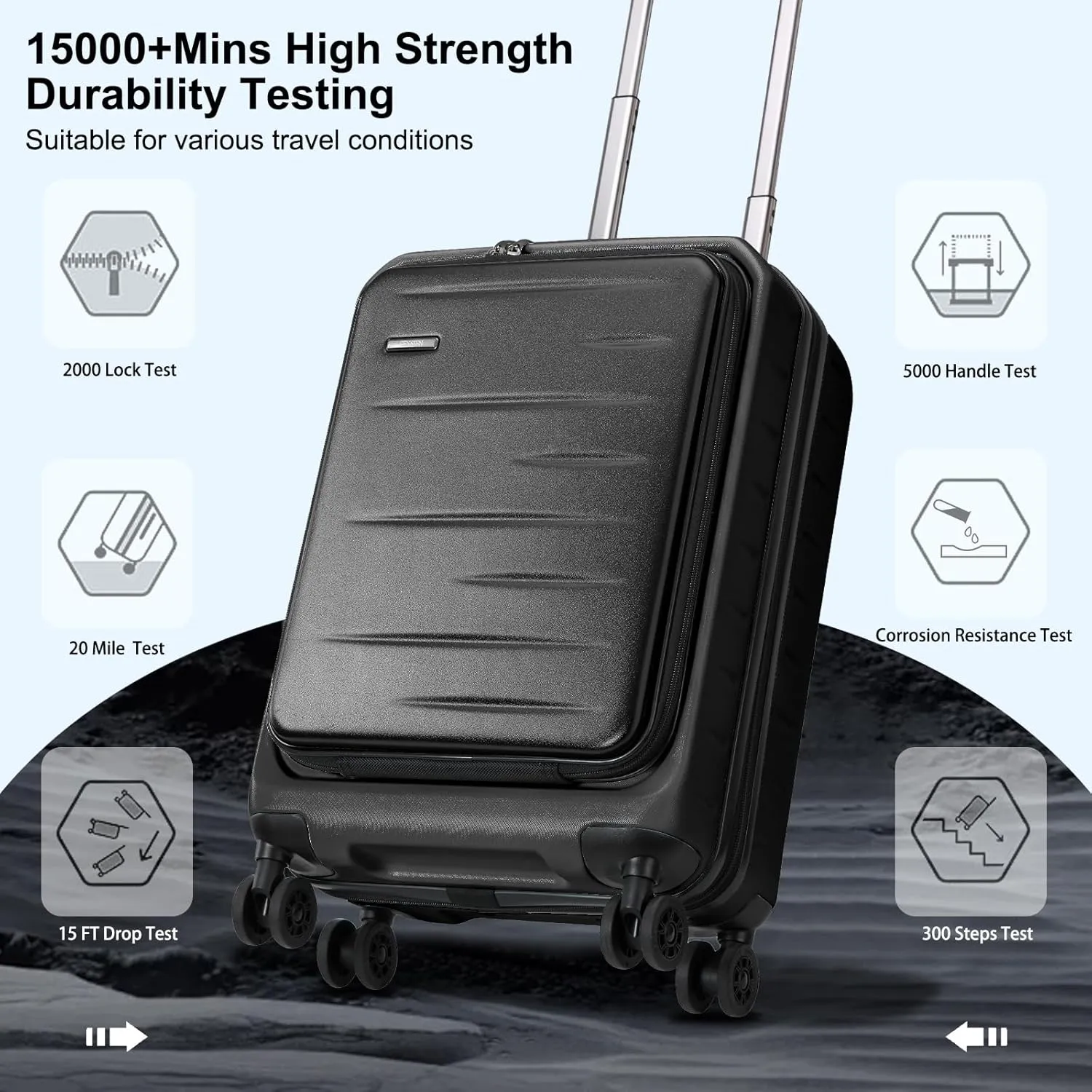 Carry On Luggage 22×14×9 Airline Approved, 20 Inch Lightweight ABS PC Hard Shell Suitcases with Front Pocket, Spinner Wheels, TSA Lock (Black, 1PC)