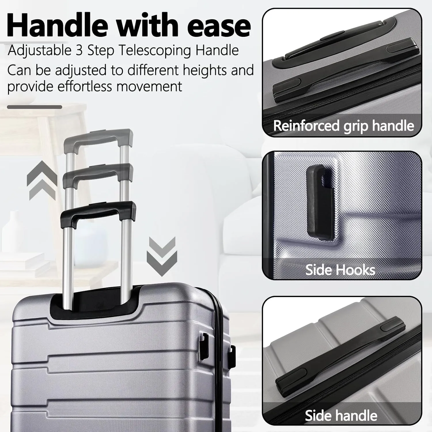 Carry On Luggage with Wheels,20 inch Hard Shell Rolling Suitcase for Travel,Lightweight Small Carry-On Luggage for Plane,Silver&Grey