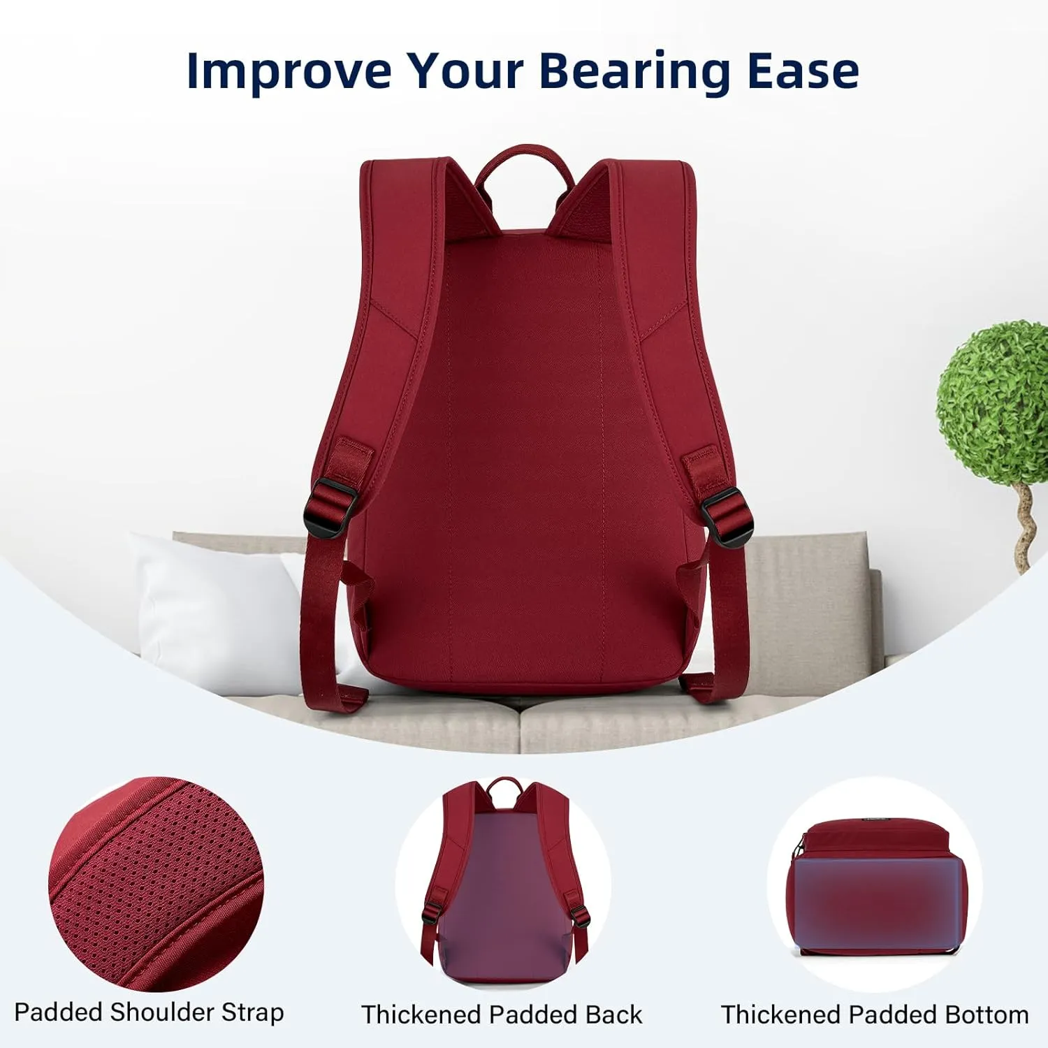 Carry On Travel Backpack For Men Women, 13 Inch Small Mini Work Bag Personal Item Backpacks, Camping Back Pack Lightweight Hiking Daypack For Office Nurse Commuter (Burgundy)