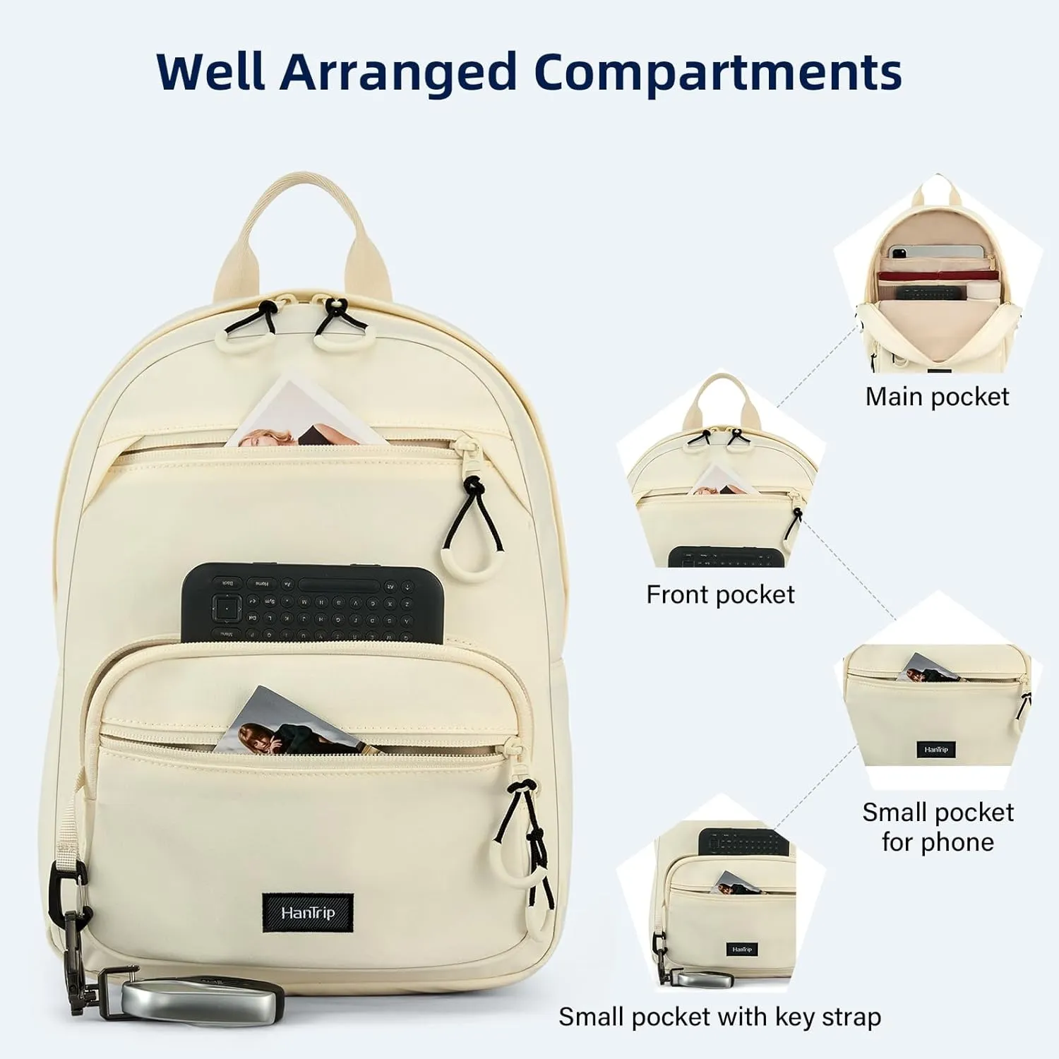 Carry On Travel Backpack For Men Women, 13 Inch Small Mini Work Bag Personal Item Backpacks, Camping Back Pack Lightweight Hiking Daypack For Office Nurse Commuter (Offwhite)
