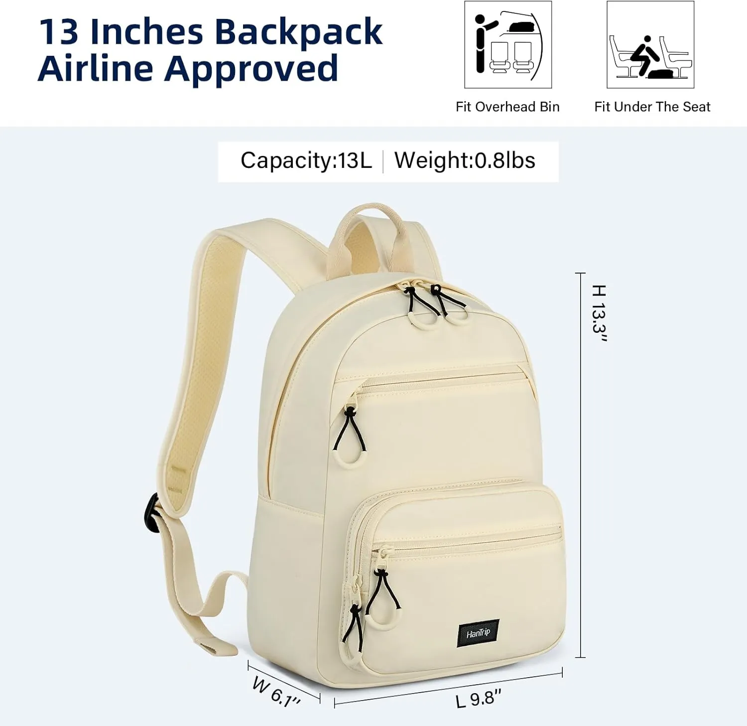 Carry On Travel Backpack For Men Women, 13 Inch Small Mini Work Bag Personal Item Backpacks, Camping Back Pack Lightweight Hiking Daypack For Office Nurse Commuter (Offwhite)