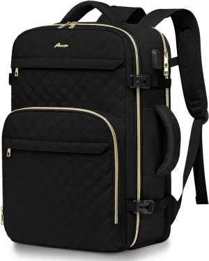 Carry On Women Travel Backpack: TSA Flight Approved Personal Item Backpacks Large 40L Waterproof Luggage Suitcase Backpack Fit 17 Inch Laptop Weekender Overnight Traveling Bag with USB Charge Black