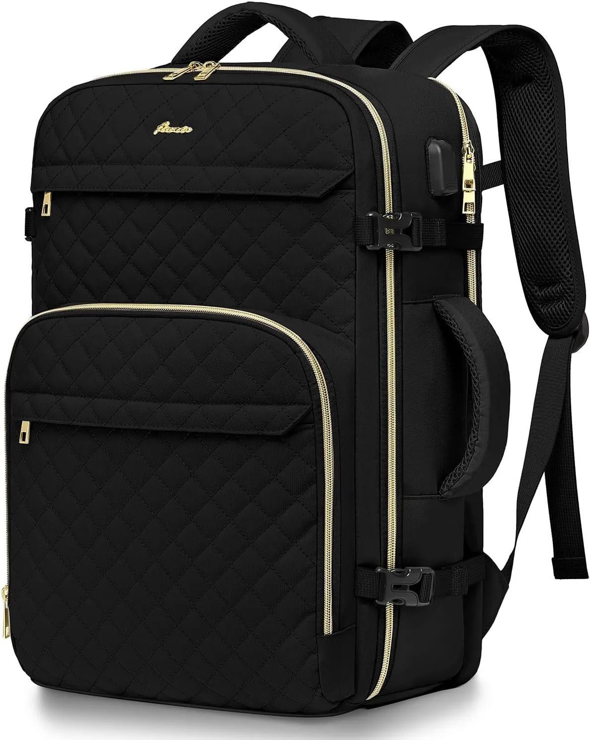Carry On Women Travel Backpack: TSA Flight Approved Personal Item Backpacks Large 40L Waterproof Luggage Suitcase Backpack Fit 17 Inch Laptop Weekender Overnight Traveling Bag with USB Charge Black