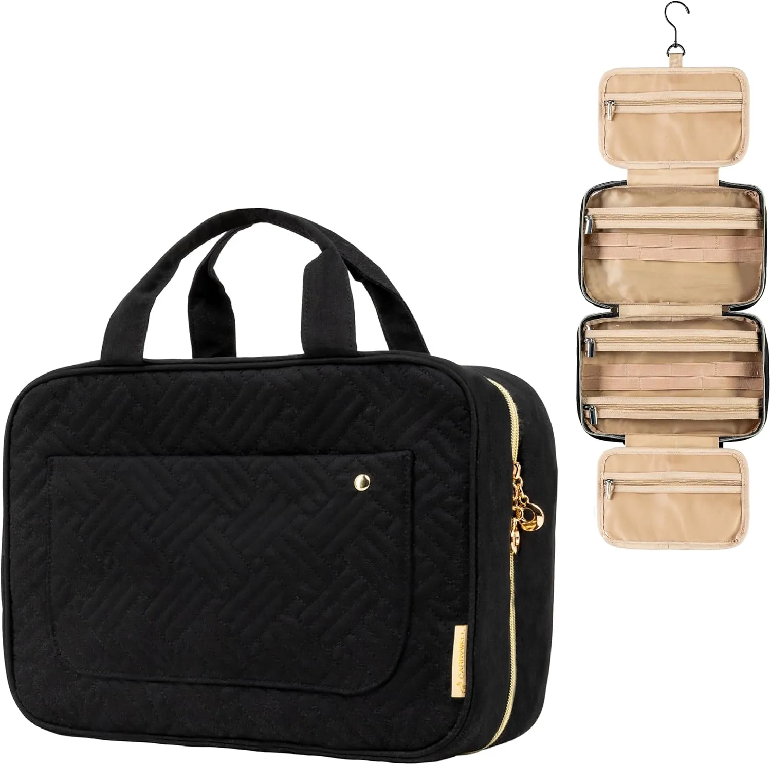 Carrywell (Not Made In China) Hanging Toiletry Bag For Women, Toiletries Bag, Travel Make Up Organizer, Water-Resistant Case For Cosmetics, Makeup and Brushes(Black, Large)