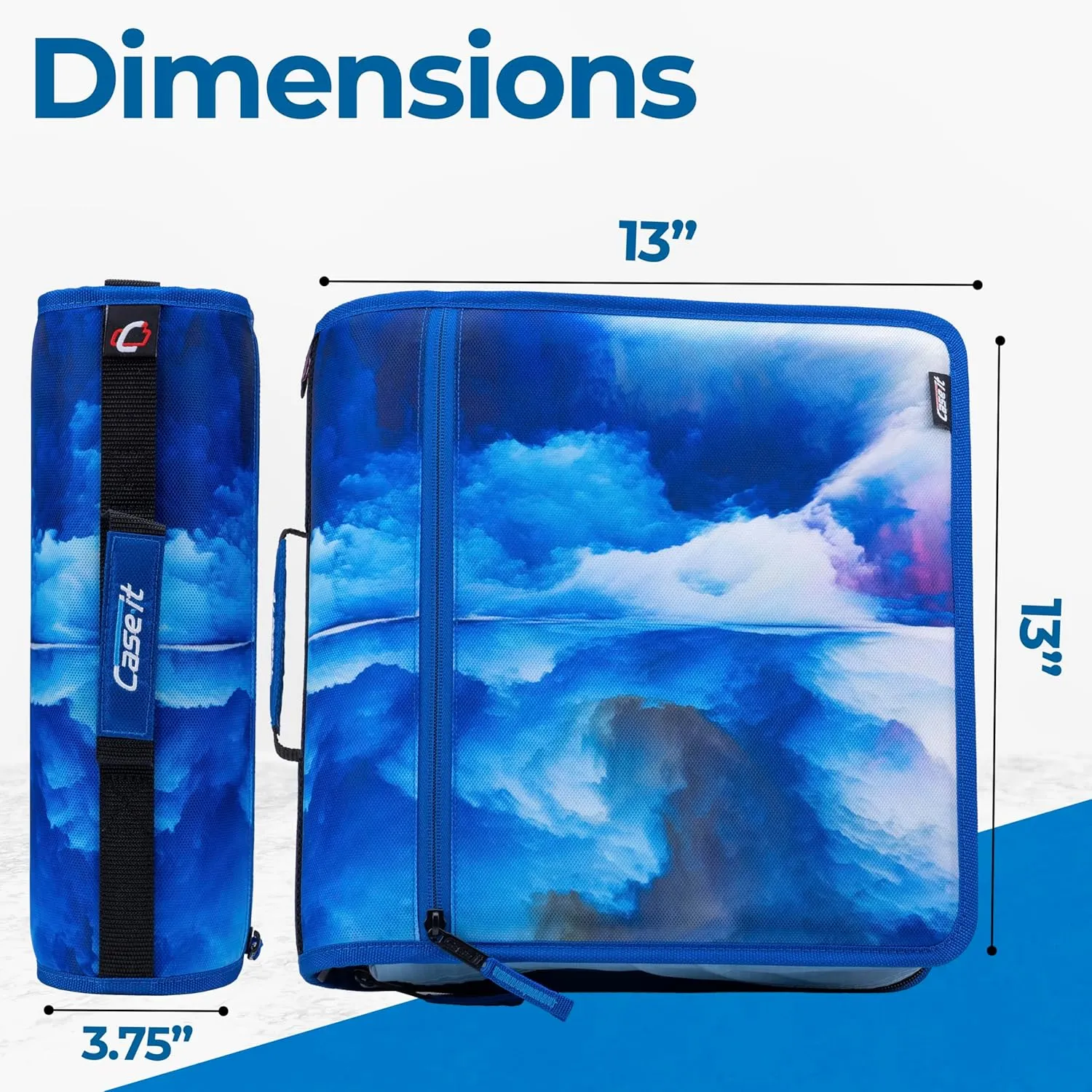 Case-it The Print Mighty Zip Tab Zipper Binder - 3 Inch O-Rings - 5 Color Tab Expanding File Folder - Multiple Pockets - 600 Sheet Capacity - Comes with Shoulder Strap - Glacier D-146-P