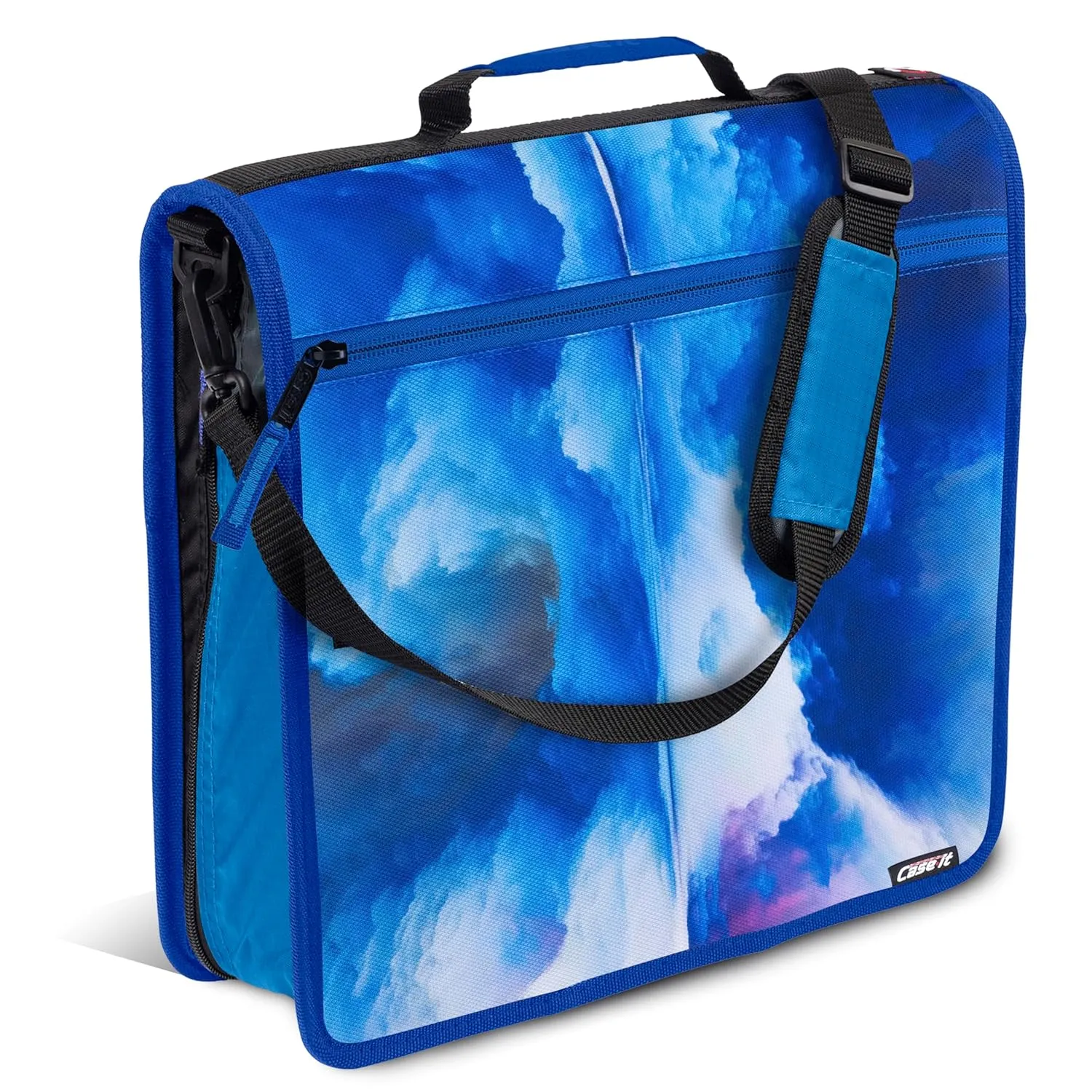 Case-it The Print Mighty Zip Tab Zipper Binder - 3 Inch O-Rings - 5 Color Tab Expanding File Folder - Multiple Pockets - 600 Sheet Capacity - Comes with Shoulder Strap - Glacier D-146-P