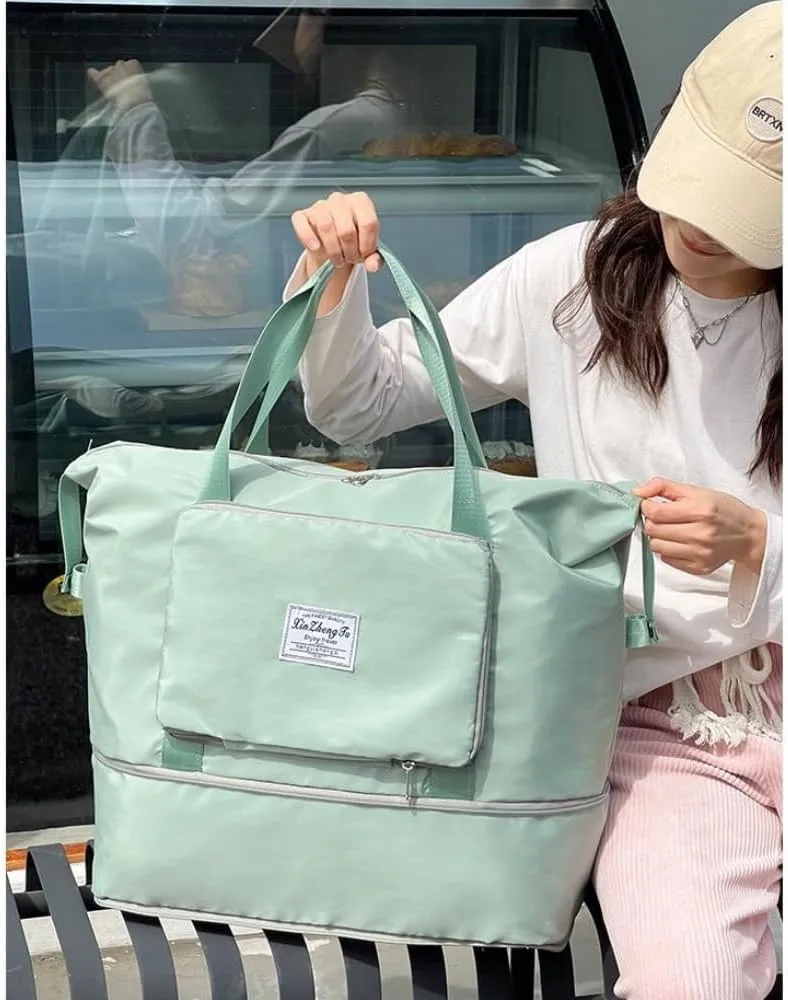 Casual Travel Makeup Bag, Foldable and Expandable Large Capacity Toiletry Travel Bag with Dividers, Makeup Organizer (green)