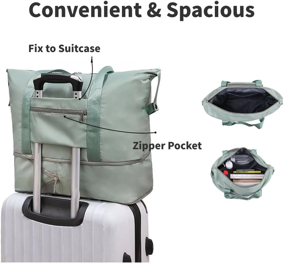 Casual Travel Makeup Bag, Foldable and Expandable Large Capacity Toiletry Travel Bag with Dividers, Makeup Organizer (green)