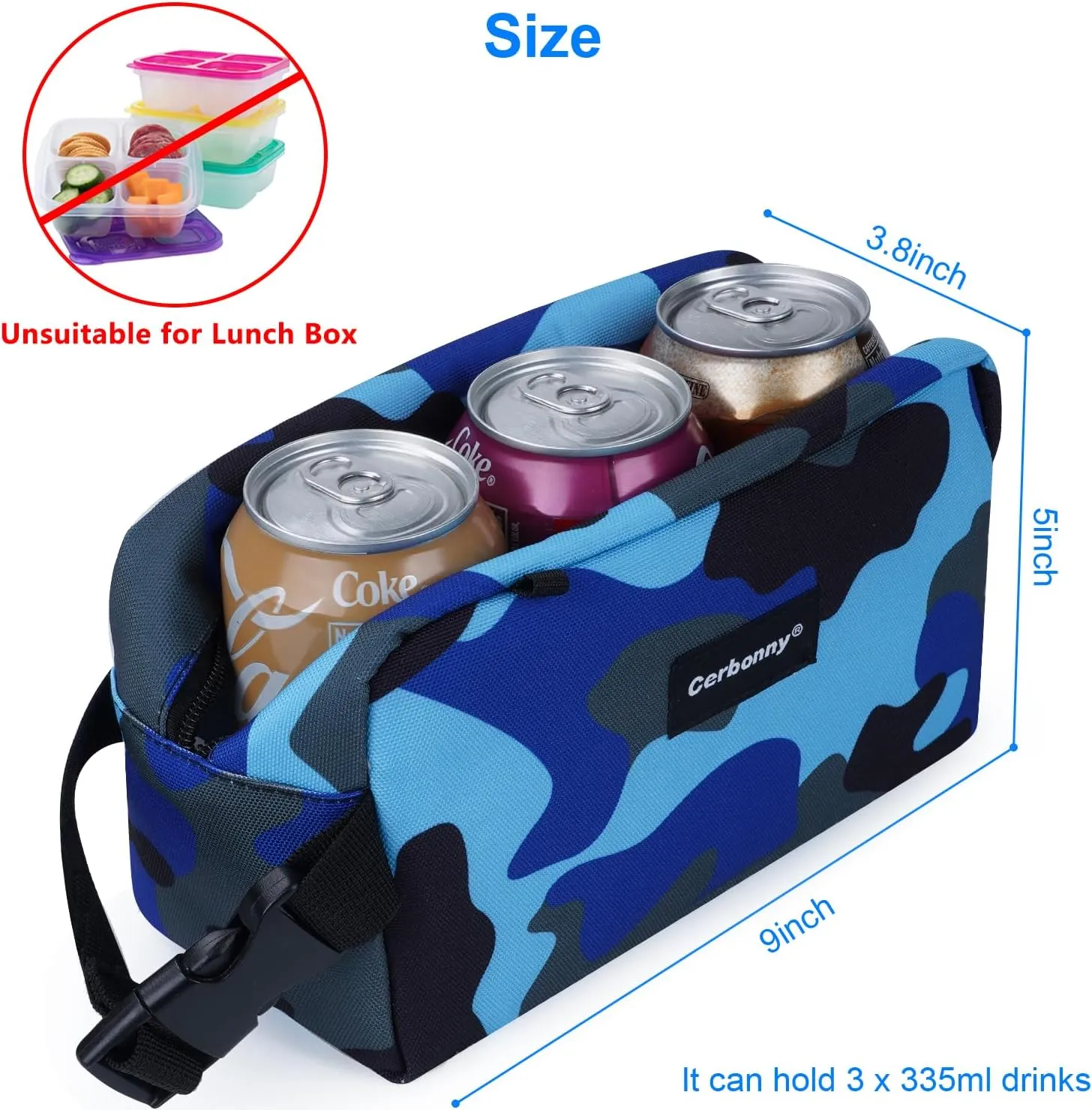Cerbonny Small Insulated Cooler Bag, Freezable Lunch Bag for Work School Travel, 2.2L, Blue Camo