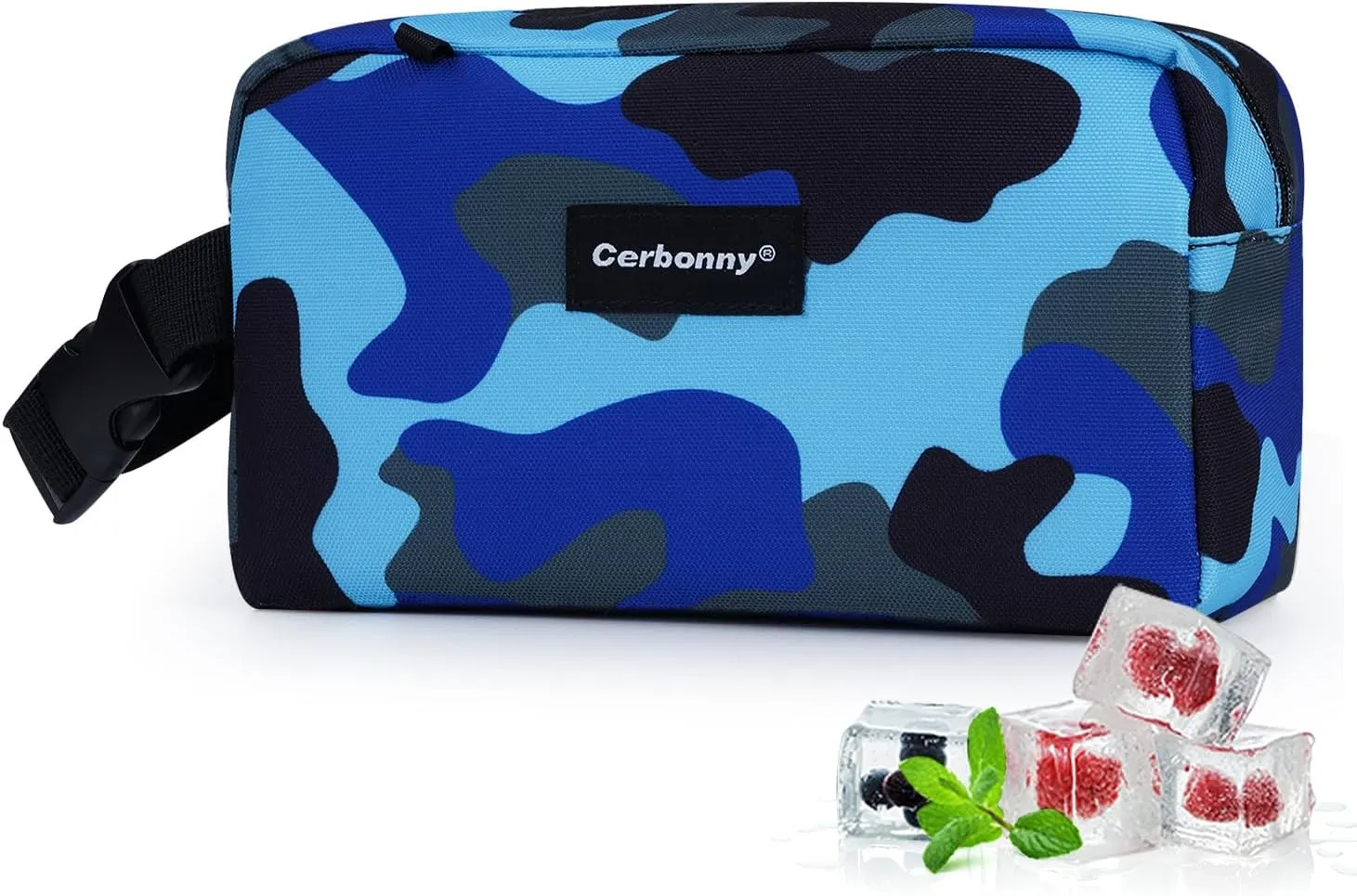 Cerbonny Small Insulated Cooler Bag, Freezable Lunch Bag for Work School Travel, 2.2L, Blue Camo