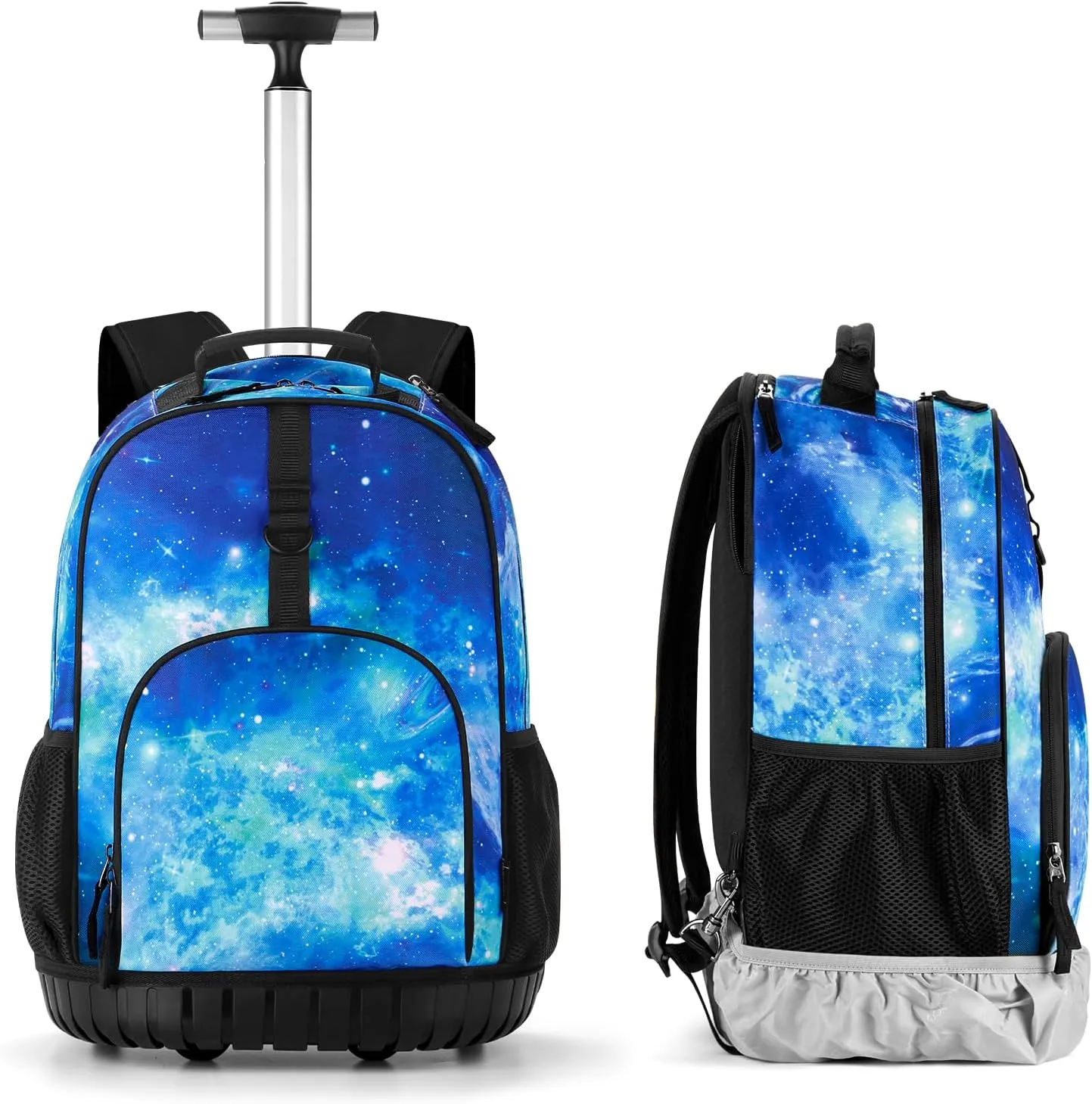 Choco Mocha Rolling Backpack Boys for Kids, 18 Inch Rolling Backpack for Elementary School Bookbag with Wheels, Roller Backpacks with Lunch Bag Set for Boys, Galaxy Green