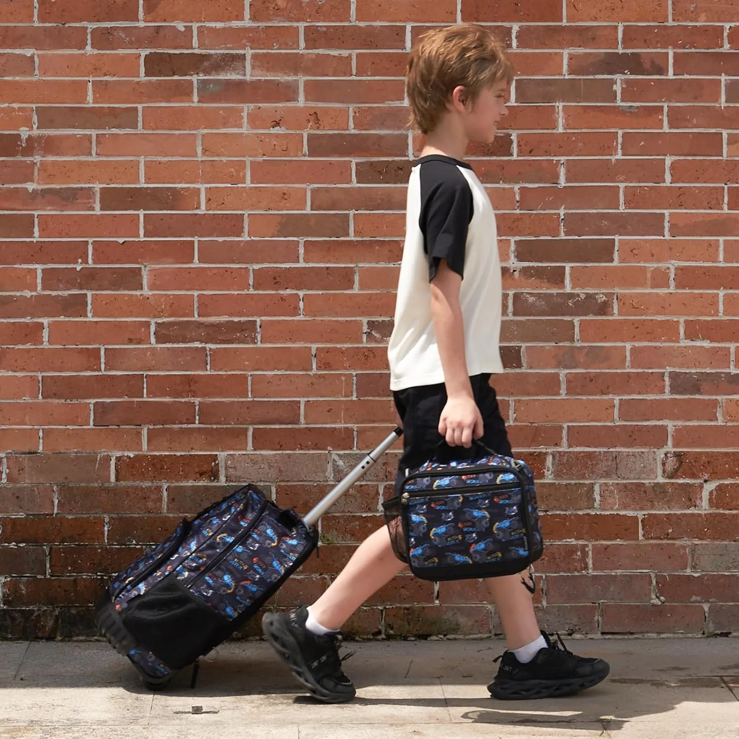 Choco Mocha Rolling Backpack Boys for Kids, 18 Inch Rolling Backpack for Elementary School Bookbag with Wheels, Roller Backpacks with Lunch Bag Set for Boys, Galaxy Green