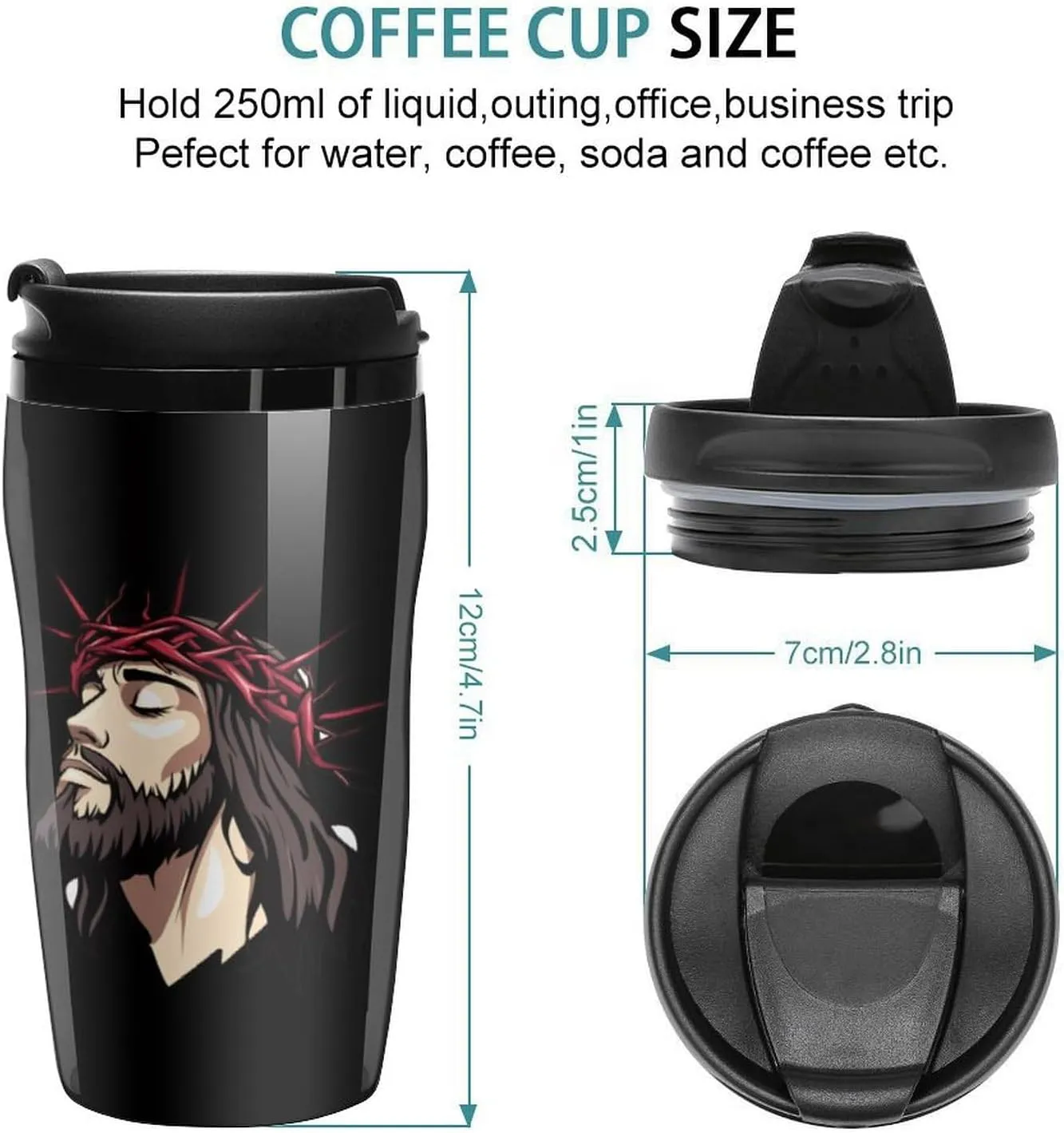 Christ Crrown of Thorns Coffee Mug with Lid Portable Tumbler Water Bottle for Travel Business 250ml