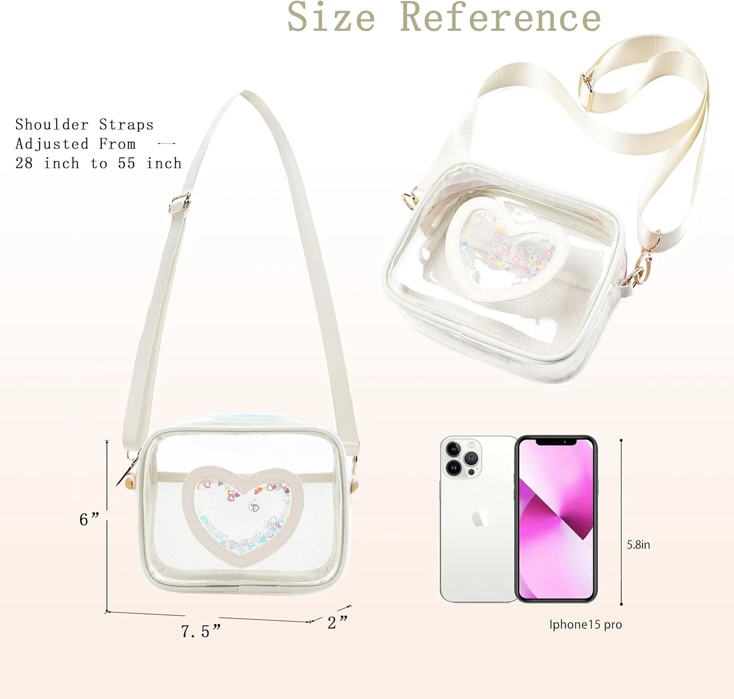 Clear Backpack for Girls,Transparent Backpacks Crossbody Bag for Kids Elementary School Student,Heavy Duty See Through Daypack 2PCS Bookbag Stadium Approved for Teen,College,Work,Travel,Concert White