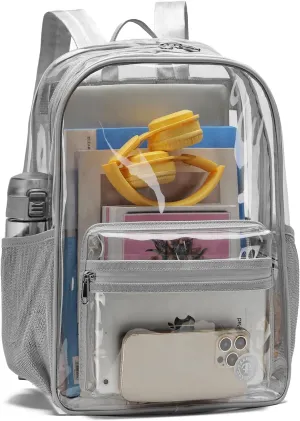 Clear Backpack Heavy Duty Clear Bookbag LargeTransparent Backpacks for College, Work, Stadium Events (Gray)