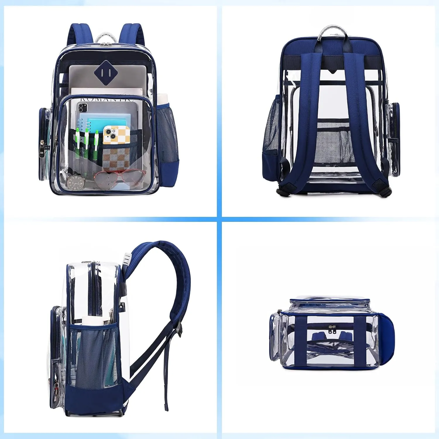 Clear Backpack, Heavy Duty PVC Transparent Backpack See Through Backpacks for School,Navy Blue