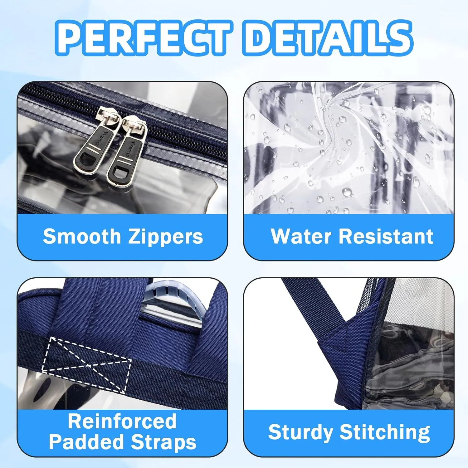 Clear Backpack, Heavy Duty PVC Transparent Backpack See Through Backpacks for School,Navy Blue