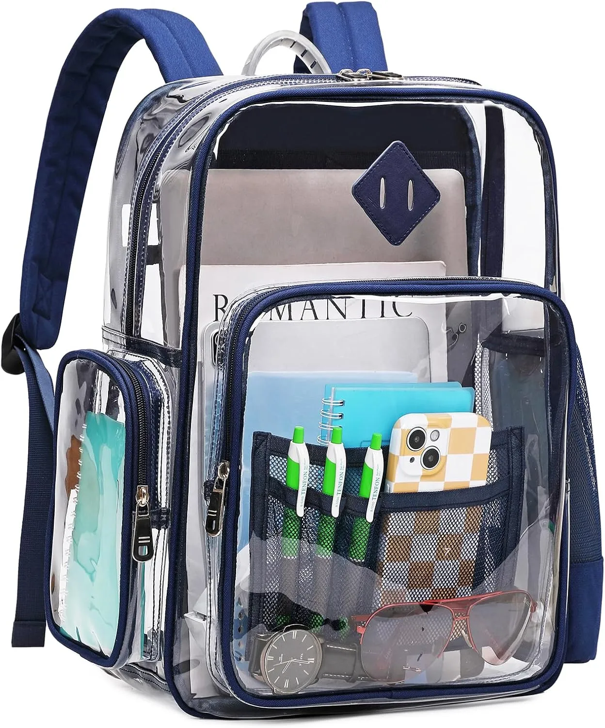 Clear Backpack, Heavy Duty PVC Transparent Backpack See Through Backpacks for School,Navy Blue