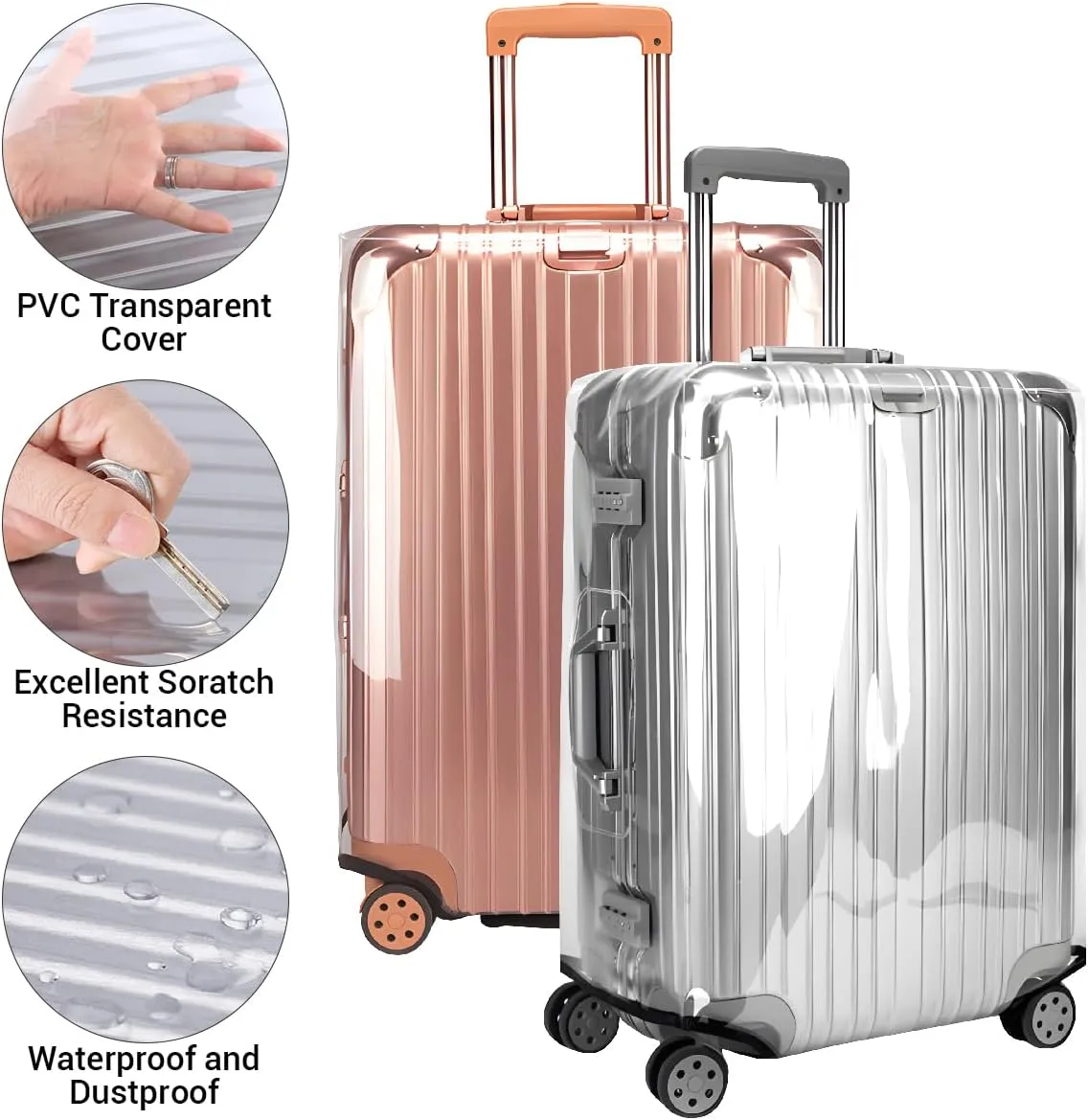 Clear Luggage Cover 20 Inch 2 Pack,Transparent PVC Anti-scratch,Waterproof,Dustproof Travel Suitcase Cover for Wheeled Luggage