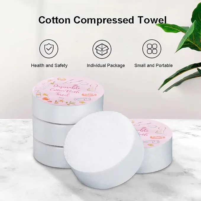 Coldcool Disposable Cotton Bath Towels, 55 x 27 inch Large Compressed Towel, Portable Light and Reusable, Suitable for Hiking, Camping, Beach, Swimming and Traveling, 5 Individual Pack
