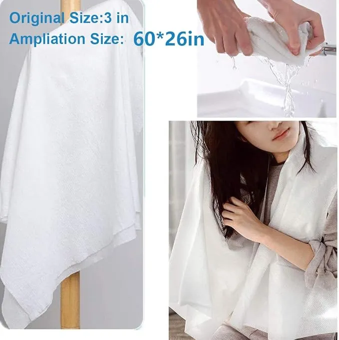 Coldcool Disposable Cotton Bath Towels, 55 x 27 inch Large Compressed Towel, Portable Light and Reusable, Suitable for Hiking, Camping, Beach, Swimming and Traveling, 5 Individual Pack