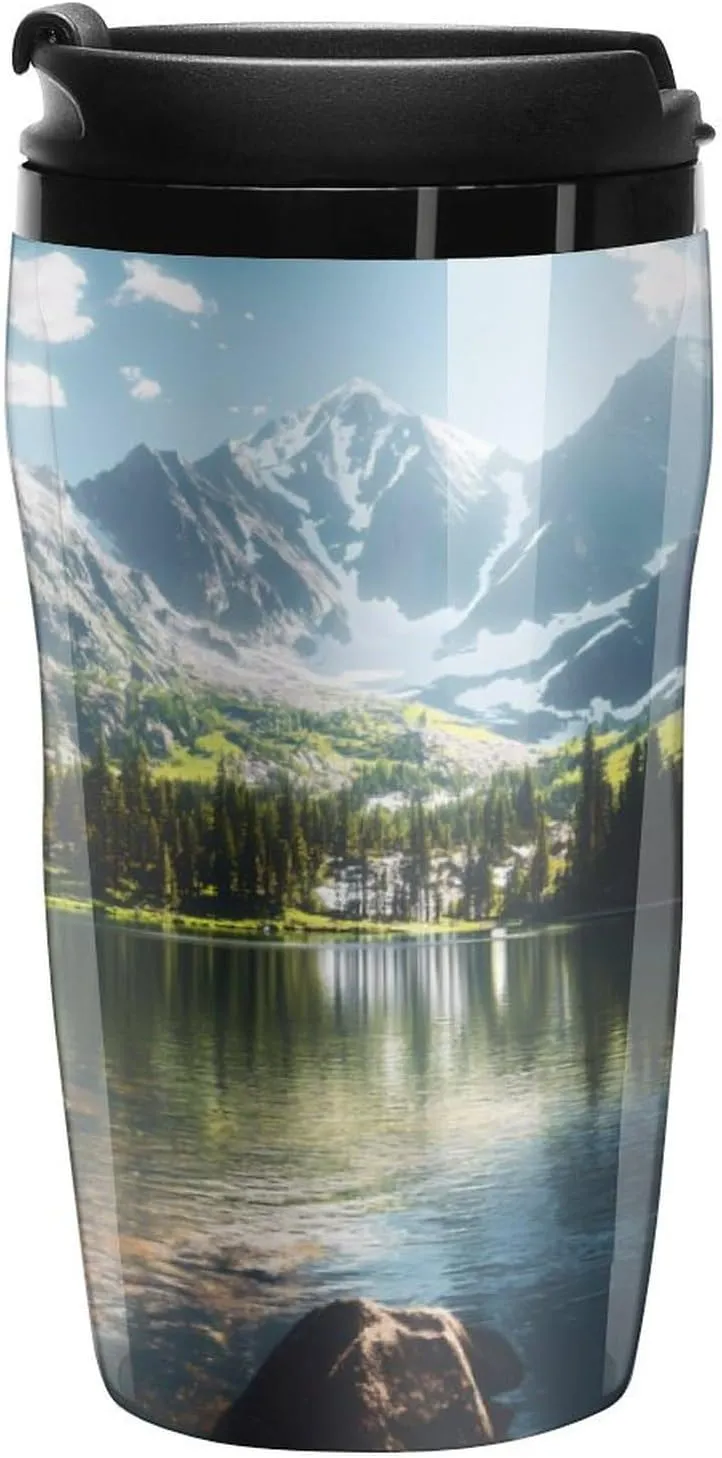 Colorado Mountain Lake Coffee Mug with Lid Portable Tumbler Water Bottle for Travel Business 250ml
