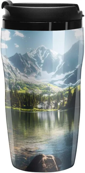 Colorado Mountain Lake Coffee Mug with Lid Portable Tumbler Water Bottle for Travel Business 250ml