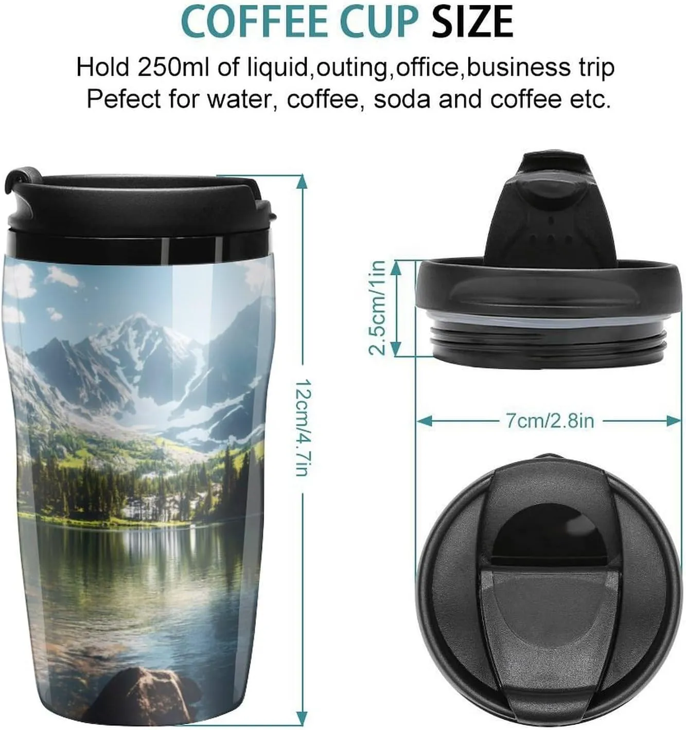 Colorado Mountain Lake Coffee Mug with Lid Portable Tumbler Water Bottle for Travel Business 250ml