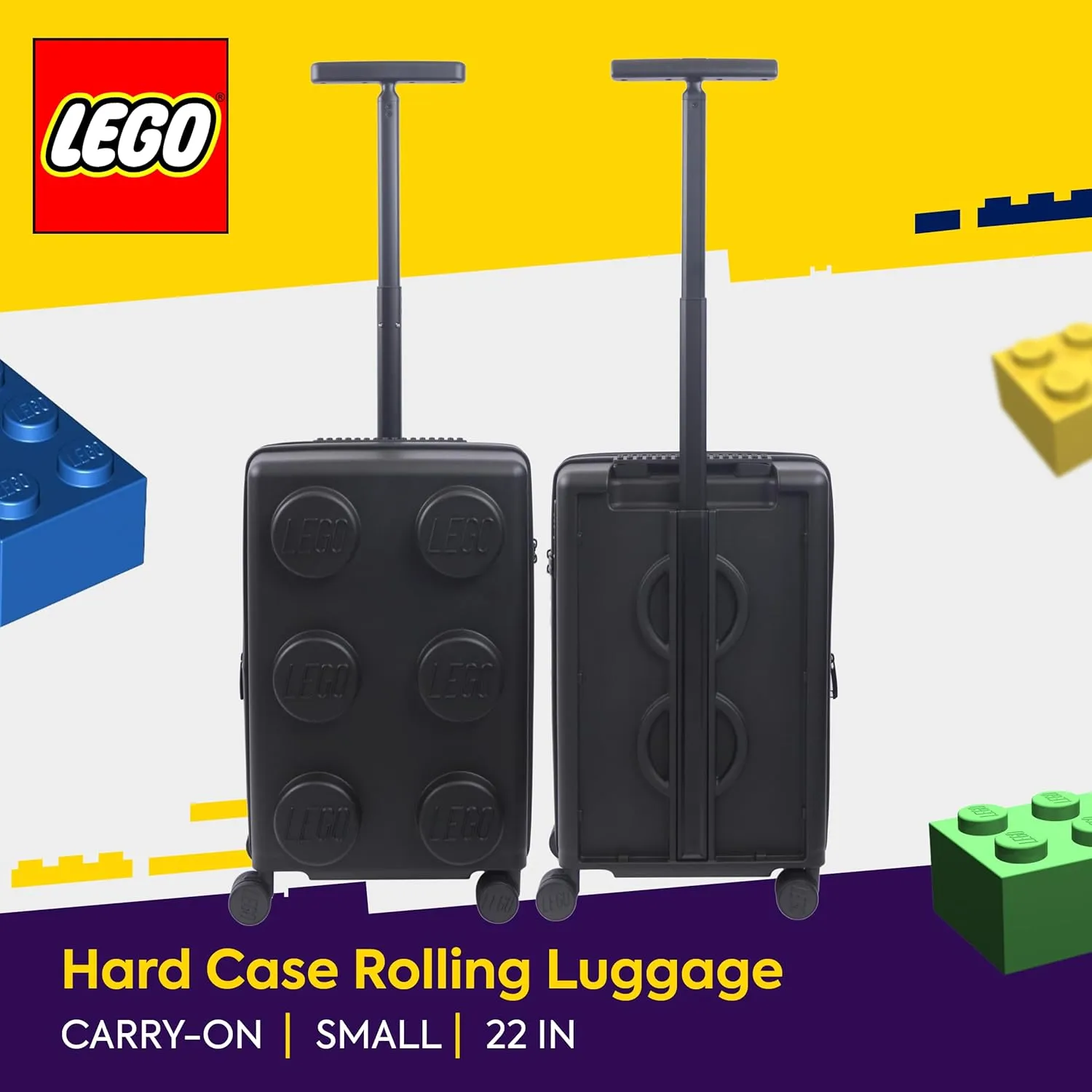 Concept One LEGO 22 Inch Carry On Luggage, Signature Trolley Expandable Hardshell Rolling Suitcase with Spinner Wheels, Black